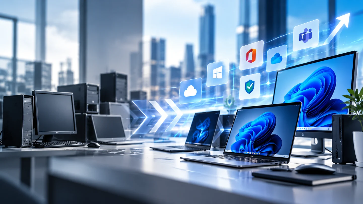 Business computers and laptops illustrating technology upgrades